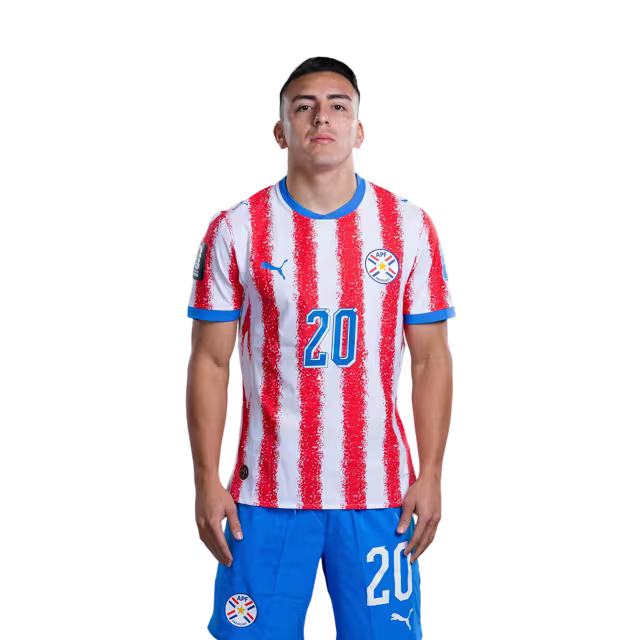 Paraguay National Football Team 2026 World Cup Jersey (Player Version/Match Version) — Midfielders: No. 20 Braian Ojeda, No. 23 Matias Galarza, No. 24 Gustavus Knight / Selección Nacional de Fútbol Paraguay Jersey Mundial