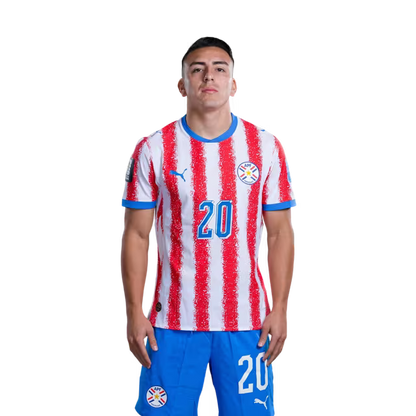 Paraguay National Football Team 2026 World Cup Jersey (Player Version/Match Version) — Midfielders: No. 20 Braian Ojeda, No. 23 Matias Galarza, No. 24 Gustavus Knight / Selección Nacional de Fútbol Paraguay Jersey Mundial