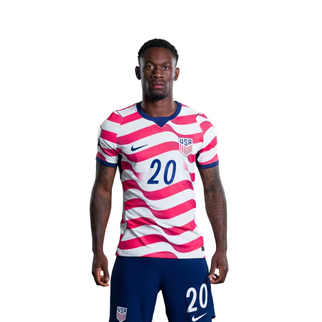 United States National Soccer Team 2026 FIFA World Cup Jersey (Player Version and Match Version) – Forwards: No. 19 Haji WRIGHT, No. 20 Folarin BALOGUN,No. 21 Timothy WEAH,No. 26 Alex ZENDEJAS