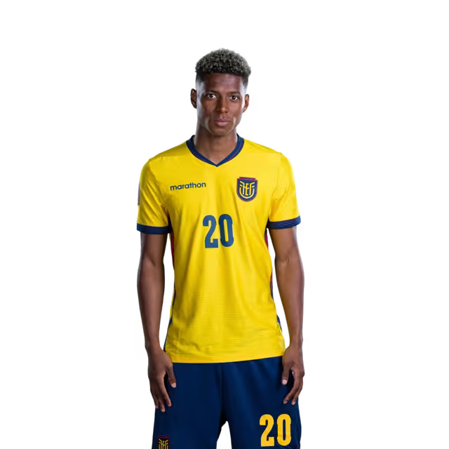 Ecuador National Football Team 2026 World Cup Jersey (Player Version/Match Version) — Forwards: No. 16 Jordy Caicedo, No. 19 Gonzalo Plata, No. 20 Nilson Angulo, No. 24 Jeremy Arevalo.
