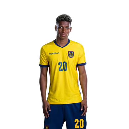 Ecuador National Football Team 2026 World Cup Jersey (Player Version/Match Version) — Forwards: No. 16 Jordy Caicedo, No. 19 Gonzalo Plata, No. 20 Nilson Angulo, No. 24 Jeremy Arevalo.