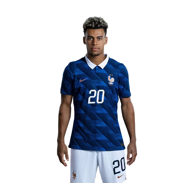 France National Football Team 2026 World Cup Jersey (Player Version/Match Issue) — Forwards: No. 11 Michael Olise, No. 12 Bradley Barcola, No. 20 Désiré Doué, No. 22 Jean-Philippe Mateta / Maillot de l'équipe de France de football pour la Coupe du Monde