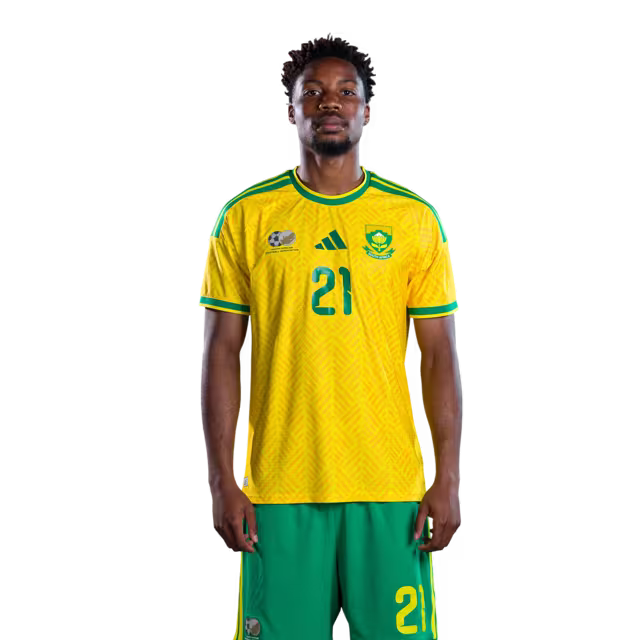 South Africa National Football Team 2026 World Cup Jersey (Player Version/Match Version) — Defenders: No.20 Khuliso MUDAU, No.21 Ime OKON,No.24 Olwethu MAKHANYA, No.26 Bradley Cross