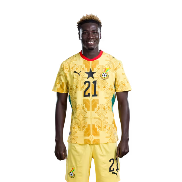 Ghana National Football Team 2026 World Cup Jersey (Player Version/Match Version) — Defenders: No.21 Kojo Peprah OPPONG, No.23 Derrick LUCKASSEN,No.26 Marvin SENAYA