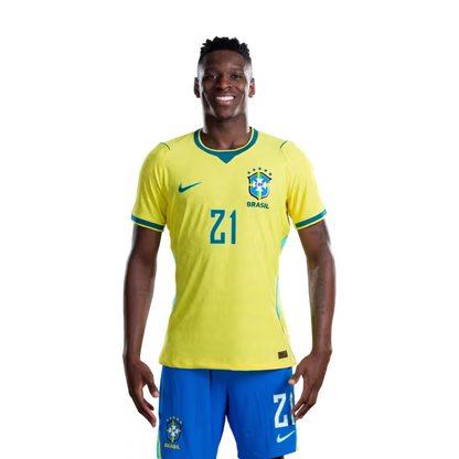 Brazil National Team 2026 World Cup Jersey (Player Version/Match Version) — Forwards: No. 11 Raphinha, No. 19 Endrick, No. 21 Luiz Henrique/ Atacantes: Nº 11 RAPHINHA, Nº 19 ENDRICK, Nº 21 LUIZ HENRIQUE