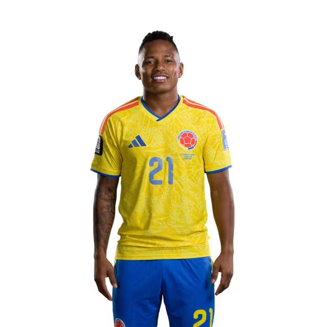 Colombia National Football Team 2026 World Cup Jersey (Player Version/Match Version) — Forwards: No. 21 Jaminton Campaz, No. 25 Luis Suárez, No. 26 Andrés Gómez./Delanteros: N.º 21 Jaminton CAMPAZ, N.º 25 Luis SUÁREZ, N.º 26 Andrés GÓMEZ