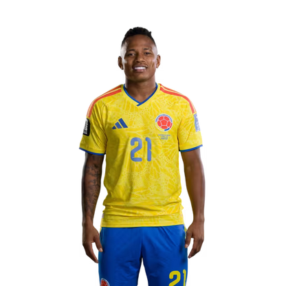 Colombia National Football Team 2026 World Cup Jersey (Player Version/Match Version) — Forwards: No. 21 Jaminton Campaz, No. 25 Luis Suárez, No. 26 Andrés Gómez./Delanteros: N.º 21 Jaminton CAMPAZ, N.º 25 Luis SUÁREZ, N.º 26 Andrés GÓMEZ