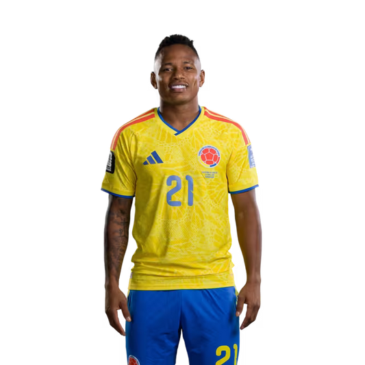 Colombia National Football Team 2026 World Cup Jersey (Player Version/Match Version) — Forwards: No. 21 Jaminton Campaz, No. 25 Luis Suárez, No. 26 Andrés Gómez./Delanteros: N.º 21 Jaminton CAMPAZ, N.º 25 Luis SUÁREZ, N.º 26 Andrés GÓMEZ