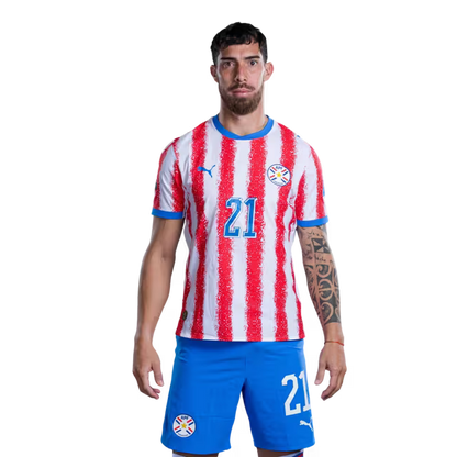 Paraguay National Football Team 2026 World Cup Jerseys (Player/Match Version) — Forwards: No. 19 Julio Enciso, No. 21 Gabriel Ávalos, No. 25 Isidro Pitta / Delantero: No 19 Julio ENCISO, No 21 Gabriel AVALOS,No. 25 Isidro PITTA rehegua
