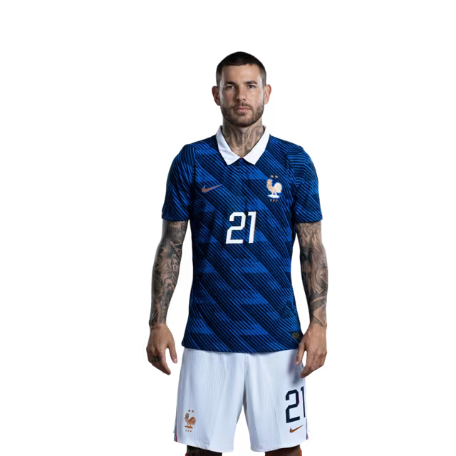 France National Team 2026 World Cup Jersey (Player Version/Match Issue) — Defenders: No. 19 Théo Hernández, No. 21 Lucas Hernández, No. 26 Maxence Lacroix / Défenseurs : n° 19 Theo Hernandez, n° 21 Lucas Hernandez, n° 26 Maxence Lacroix