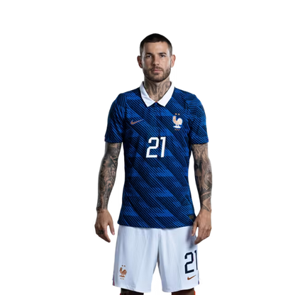 France National Team 2026 World Cup Jersey (Player Version/Match Issue) — Defenders: No. 19 Théo Hernández, No. 21 Lucas Hernández, No. 26 Maxence Lacroix / Défenseurs : n° 19 Theo Hernandez, n° 21 Lucas Hernandez, n° 26 Maxence Lacroix