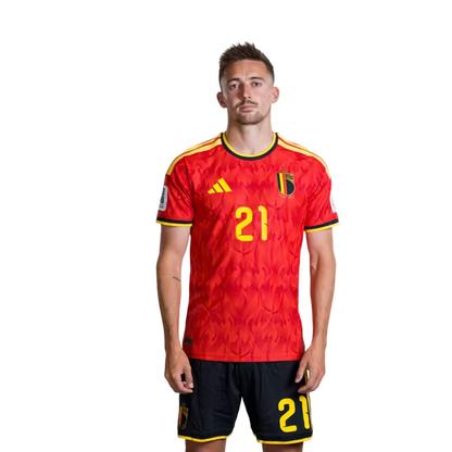 Belgium National Football Team – 2026 World Cup Jersey (Player Version/Match Version) – Defenders: No. 18 Joaquin Seys, No. 21 Timothy Castagne, No. 25 Nathan Ngoy/ Verdedigers: nr. 18 Joaquin SEYS, nr. 21 Timothy CASTAGNE, nr. 25 Nathan NGOY