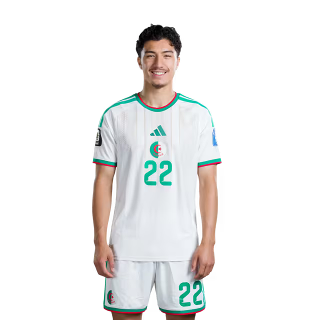 Algeria national football team 2026 World Cup jersey (player/match version) — Midfielders: No. 14 Hicham Boudaoui, No. 19 Nabil Bentaleb, No. 22 Ibrahim Maza, No. 24 Yacine Titraoui./ قميص المنتخب الجزائري لكرة القدم لكأس العالم