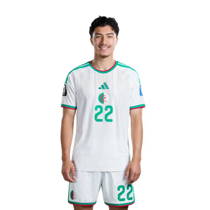 Algeria national football team 2026 World Cup jersey (player/match version) — Midfielders: No. 14 Hicham Boudaoui, No. 19 Nabil Bentaleb, No. 22 Ibrahim Maza, No. 24 Yacine Titraoui./ قميص المنتخب الجزائري لكرة القدم لكأس العالم