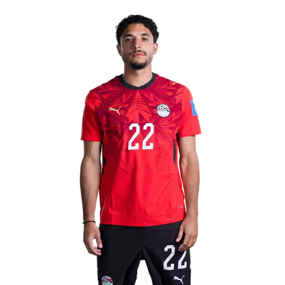 Egypt National Football Team 2026 World Cup Jersey (Player/Match Version) — Forwards: No. 12 Haitham Hassan, No. 20 Ibrahim Adel, No. 22 Omar Marmoush, No. 25 Zizo./ المهاجمون: رقم 12 هيثم حسن، رقم 20 إبراهيم عادل، رقم 22 عمر مرموش، رقم 25 زيزو.