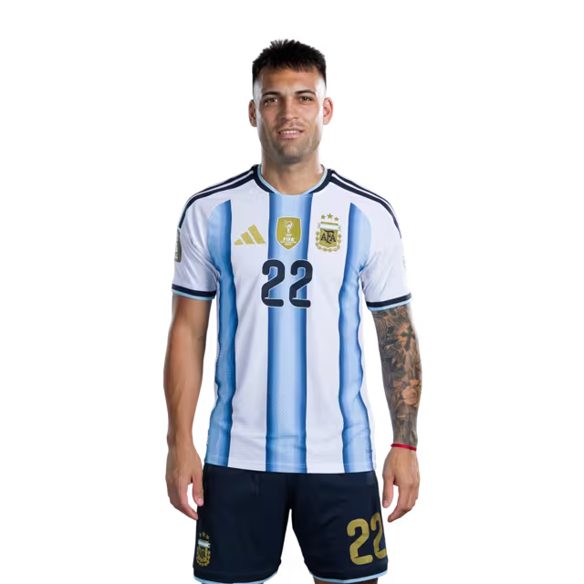 Argentina National Football Team 2026 World Cup Jersey (Player Version/Match Version) — Midfielders: No.17 Giuliano SIMEONE, No.18 Nico PAZ, No.21 Jose Manuel LOPEZ, No. 22 Lautaro MARTINEZ / Camiseta de la selección argentina de fútbol