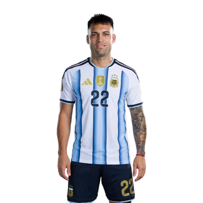 Argentina National Football Team 2026 World Cup Jersey (Player Version/Match Version) — Midfielders: No.17 Giuliano SIMEONE, No.18 Nico PAZ, No.21 Jose Manuel LOPEZ, No. 22 Lautaro MARTINEZ / Camiseta de la selección argentina de fútbol