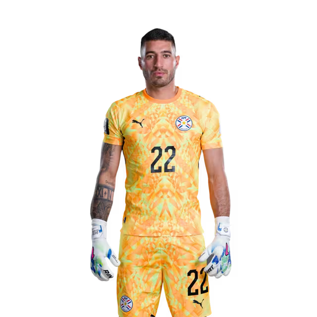 Paraguay National Football Team 2026 World Cup Jersey (Player Version/Match Version) — Goalkeepers: No. 1 Gatito Fernández, No. 12 Orlando Gill, No. 22 Gastón Olveira / Porteros: No 1 Gatito FERNANDEZ, No 12 Orlando GILL,No. 22 Gastón OLVEIRA rehegua