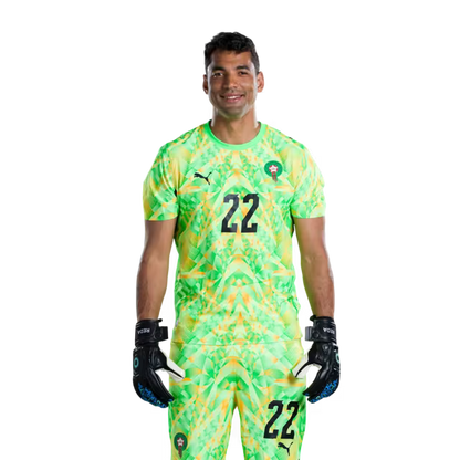 Morocco National Football Team 2026 World Cup Jersey (Player/Match Version) — Goalkeepers: No. 1 Yassine Bounou, No. 12 Munir Mohamedi (El Kajoui), No. 22 Ahmed Reda Tagnaouti/ قميص المنتخب المغربي لكرة القدم لكأس العالم