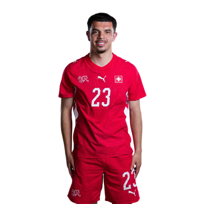 Switzerland National Team 2026 Jersey (Player Version) — Forwards: No. 17 Ruben Vargas, No. 19 Noah Okafor, No. 23 Zeki Amdouni, No. 26 Cedric Itten/ Stürmer: Nr. 17 Ruben Vargas, Nr. 19 Noah Okafor, Nr. 23 Zeki Amdouni, Nr. 26 Cedric Itten