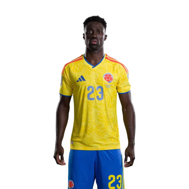 Colombia National Football Team 2026 World Cup Jersey (Player Version/Match Version) — Defenders: No. 18 Willer Ditta, No. 22 Deiver Machado, No. 23 Davinson Sánchez/ Defensas: N.º 18 Willer DITTA, N.º 22 Deiver MACHADO, N.º 23 Davinson SÁNCHEZ