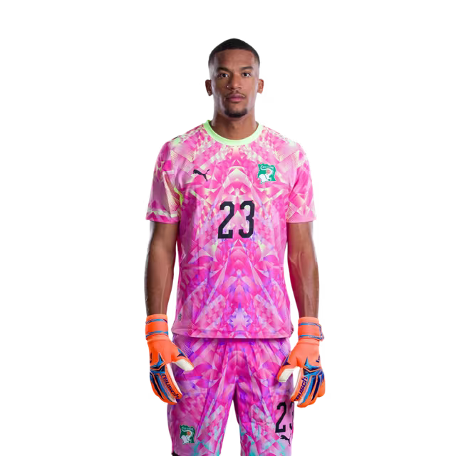 Côte d'Ivoire National Football Team 2026 World Cup Jersey (Player/Match Version) — Goalkeepers: No. 1 Yahia Fofana, No. 16 Mohamed Koné, No. 23 Alban Lafont./ Gardiens de but : n°1 Yahia Fofana, n°16 Mohamed KONE, n°23 Alban Lafont