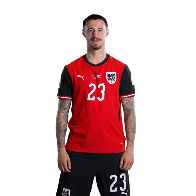 Austria National Team 2026 World Cup Jersey (Player Version/Match Issue) — Defenders: No. 23 Marco Friedl, No. 25 Michael Svoboda/Abwehr: Nr. 23 Marco FRIEDL, Nr. 25 Michael SVOBODA