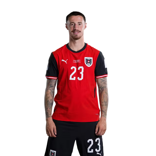 Austria National Team 2026 World Cup Jersey (Player Version/Match Issue) — Defenders: No. 23 Marco Friedl, No. 25 Michael Svoboda/Abwehr: Nr. 23 Marco FRIEDL, Nr. 25 Michael SVOBODA
