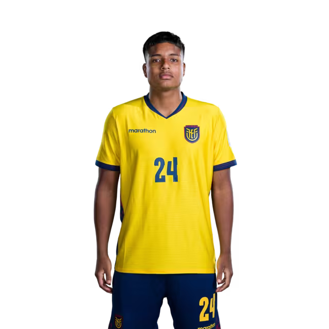 Ecuador National Football Team 2026 World Cup Jersey (Player Version/Match Version) — Forwards: No. 16 Jordy Caicedo, No. 19 Gonzalo Plata, No. 20 Nilson Angulo, No. 24 Jeremy Arevalo.