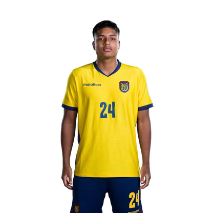 Ecuador National Football Team 2026 World Cup Jersey (Player Version/Match Version) — Forwards: No. 16 Jordy Caicedo, No. 19 Gonzalo Plata, No. 20 Nilson Angulo, No. 24 Jeremy Arevalo.