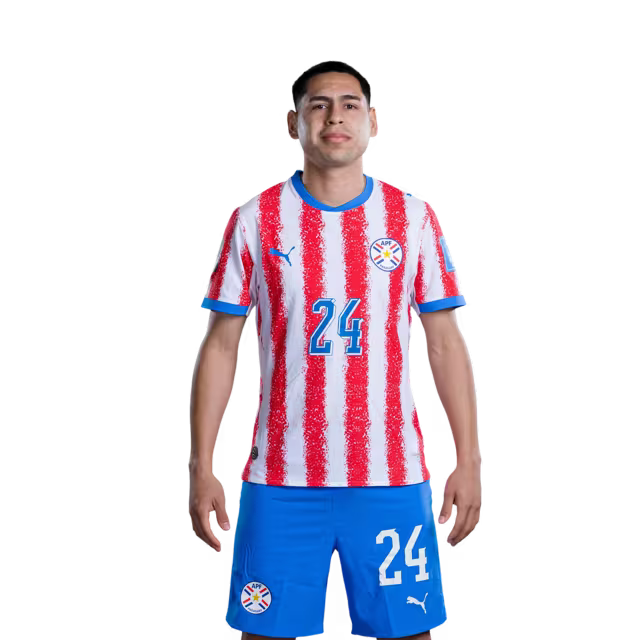 Paraguay National Football Team 2026 World Cup Jersey (Player Version/Match Version) — Midfielders: No. 20 Braian Ojeda, No. 23 Matias Galarza, No. 24 Gustavus Knight / Selección Nacional de Fútbol Paraguay Jersey Mundial