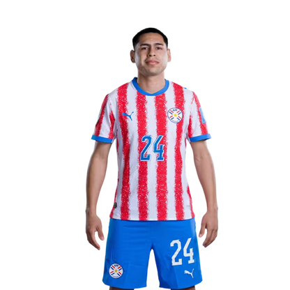 Paraguay National Football Team 2026 World Cup Jersey (Player Version/Match Version) — Midfielders: No. 20 Braian Ojeda, No. 23 Matias Galarza, No. 24 Gustavus Knight / Selección Nacional de Fútbol Paraguay Jersey Mundial