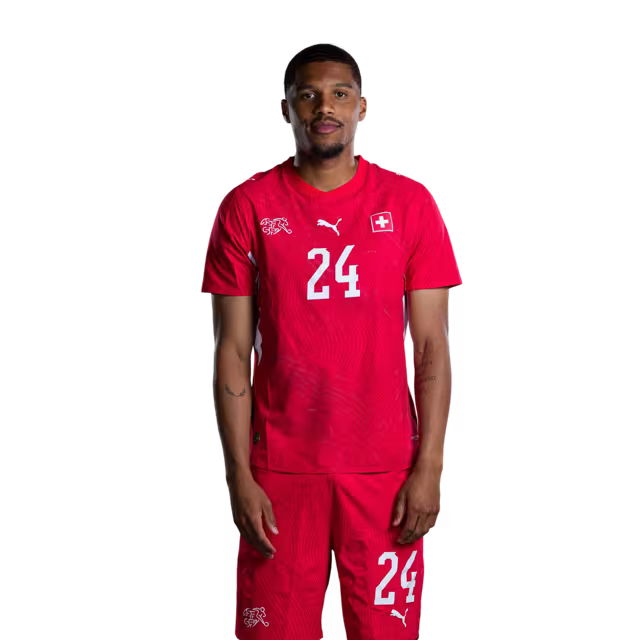 Switzerland National Team 2026 Jersey (Player Version) — Defenders: No. 24 Aurèle Amenda, No. 25 Luca Jaquez / Verteidiger: Nr. 24 Aurele Amenda, Nr. 25 Luca Jaquez