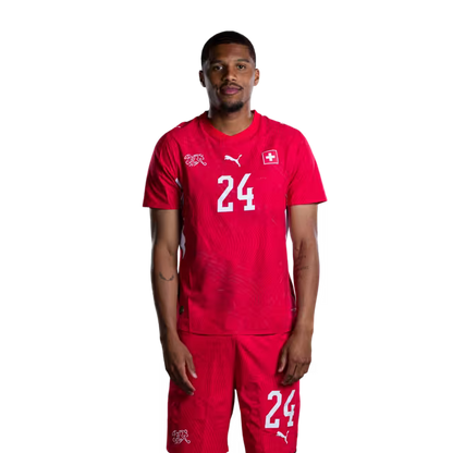 Switzerland National Team 2026 Jersey (Player Version) — Defenders: No. 24 Aurèle Amenda, No. 25 Luca Jaquez / Verteidiger: Nr. 24 Aurele Amenda, Nr. 25 Luca Jaquez