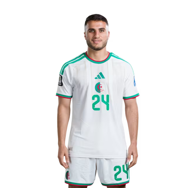 Algeria national football team 2026 World Cup jersey (player/match version) — Midfielders: No. 14 Hicham Boudaoui, No. 19 Nabil Bentaleb, No. 22 Ibrahim Maza, No. 24 Yacine Titraoui./ قميص المنتخب الجزائري لكرة القدم لكأس العالم