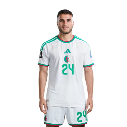 Algeria national football team 2026 World Cup jersey (player/match version) — Midfielders: No. 14 Hicham Boudaoui, No. 19 Nabil Bentaleb, No. 22 Ibrahim Maza, No. 24 Yacine Titraoui./ قميص المنتخب الجزائري لكرة القدم لكأس العالم