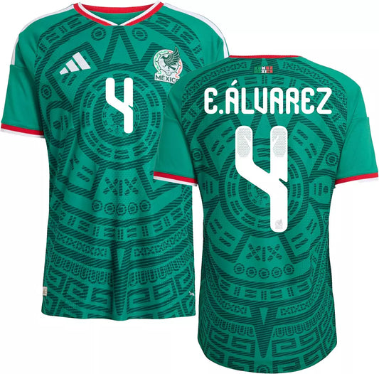2026 World Cup E. Alvarez Mexico Soccer Jersey Player Version  Match Version - No.4 Home Green and Away White