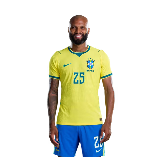 Brazil National Team 2026 World Cup Jersey (Player Version/Match Issue) — Forwards: No. 22 Gabriel Martinelli, No. 25 Igor Thiago, No. 26 Rayan/ Atacantes: Nº 22 GABRIEL MARTINELLI, Nº 25 IGOR THIAGO, Nº 26 RAYAN
