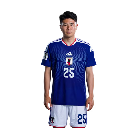 Japan National Football Team 2026 World Cup Jersey (Player Version/Match Kit) — Defenders: No. 21 Hiroki Ito, No. 22 Takehiro Tomiyasu, No. 25 Junya Suzuki/サッカー日本代表 2026年ワールドカップ用ユニフォーム（選手仕様／マッチモデル） — ディフェンダー：No.21 伊藤洋輝、No.22 冨安健洋、No.25 鈴木準弥