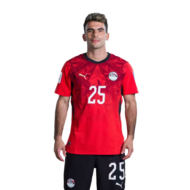 Egypt National Football Team 2026 World Cup Jersey (Player/Match Version) — Forwards: No. 12 Haitham Hassan, No. 20 Ibrahim Adel, No. 22 Omar Marmoush, No. 25 Zizo./ المهاجمون: رقم 12 هيثم حسن، رقم 20 إبراهيم عادل، رقم 22 عمر مرموش، رقم 25 زيزو.