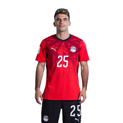 Egypt National Football Team 2026 World Cup Jersey (Player/Match Version) — Forwards: No. 12 Haitham Hassan, No. 20 Ibrahim Adel, No. 22 Omar Marmoush, No. 25 Zizo./ المهاجمون: رقم 12 هيثم حسن، رقم 20 إبراهيم عادل، رقم 22 عمر مرموش، رقم 25 زيزو.