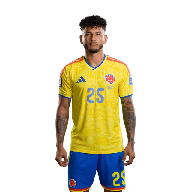 Colombia National Football Team 2026 World Cup Jersey (Player Version/Match Version) — Forwards: No. 21 Jaminton Campaz, No. 25 Luis Suárez, No. 26 Andrés Gómez./Delanteros: N.º 21 Jaminton CAMPAZ, N.º 25 Luis SUÁREZ, N.º 26 Andrés GÓMEZ