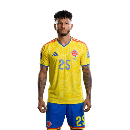 Colombia National Football Team 2026 World Cup Jersey (Player Version/Match Version) — Forwards: No. 21 Jaminton Campaz, No. 25 Luis Suárez, No. 26 Andrés Gómez./Delanteros: N.º 21 Jaminton CAMPAZ, N.º 25 Luis SUÁREZ, N.º 26 Andrés GÓMEZ