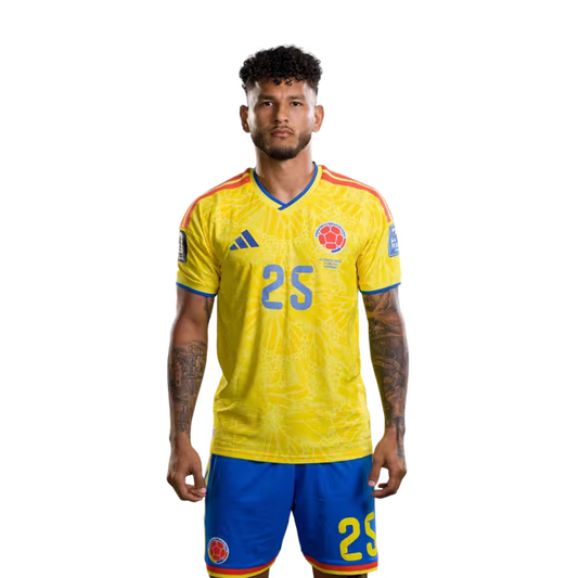 Colombia National Football Team 2026 World Cup Jersey (Player Version/Match Version) — Forwards: No. 21 Jaminton Campaz, No. 25 Luis Suárez, No. 26 Andrés Gómez./Delanteros: N.º 21 Jaminton CAMPAZ, N.º 25 Luis SUÁREZ, N.º 26 Andrés GÓMEZ