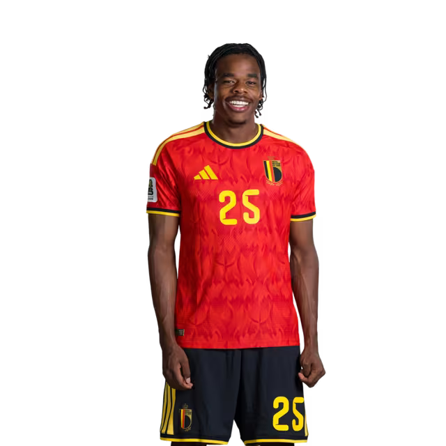 Belgium National Football Team – 2026 World Cup Jersey (Player Version/Match Version) – Defenders: No. 18 Joaquin Seys, No. 21 Timothy Castagne, No. 25 Nathan Ngoy/ Verdedigers: nr. 18 Joaquin SEYS, nr. 21 Timothy CASTAGNE, nr. 25 Nathan NGOY
