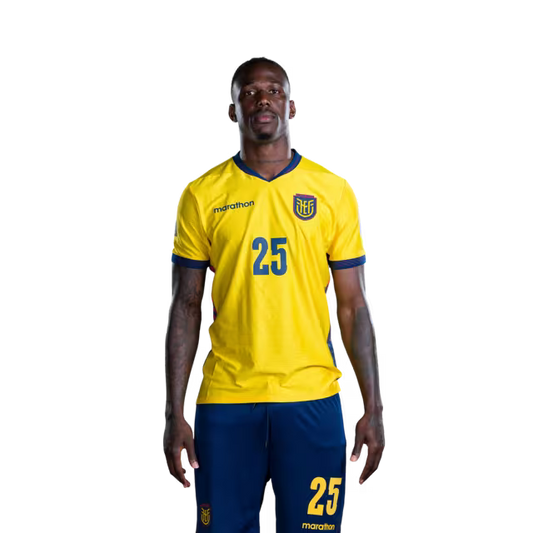 Ecuador National Football Team 2026 World Cup Jersey (Player Version/Match Version) — Defenders: No. 25 Jackson Porozo, No. 26 Yaimar Medina/ Defensores: N.° 25 Jackson POROZO, N.° 26 Yaimar MEDINA