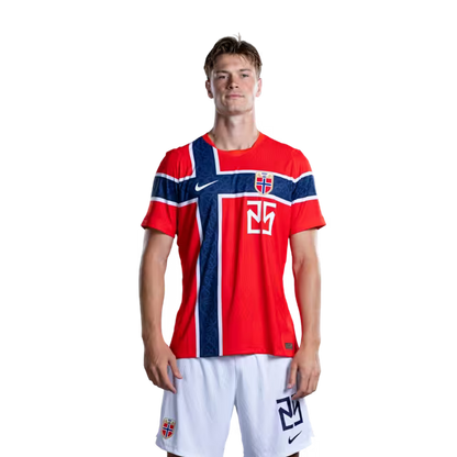 Norway National Football Team 2026 World Cup Jersey (Player Version/Match Version) — Defenders: No. 24 Sondre Langas, No. 25 Henrik Falchener / Forsvarere: Nr. 24 Sondre LANGAS, nr. 25 Henrik FALCHENER