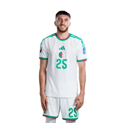 Algeria national football team 2026 World Cup jersey (player/match version) — Forwards: No. 12 Nadir Benbouali, No. 18 Mohamed Amoura, No. 20 Adel Boulbina, No. 25 Fares Ghedjemis./قميص المنتخب الجزائري لكرة القدم لكأس العالم 2026