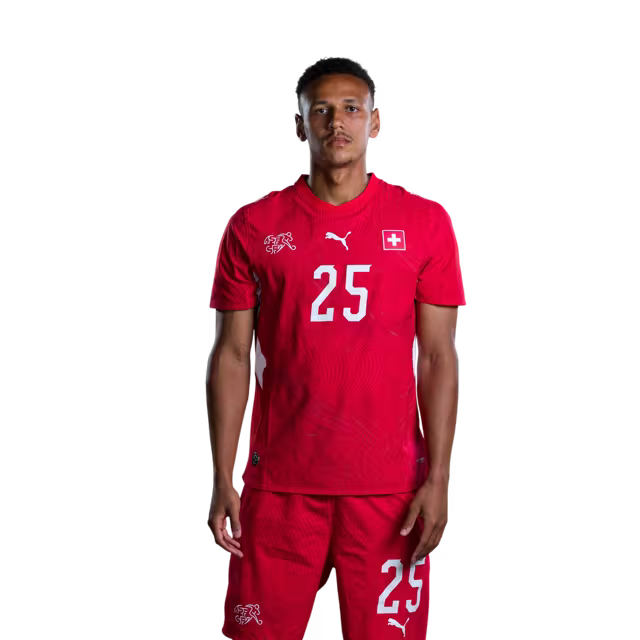 Switzerland National Team 2026 Jersey (Player Version) — Defenders: No. 24 Aurèle Amenda, No. 25 Luca Jaquez / Verteidiger: Nr. 24 Aurele Amenda, Nr. 25 Luca Jaquez