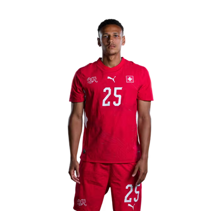 Switzerland National Team 2026 Jersey (Player Version) — Defenders: No. 24 Aurèle Amenda, No. 25 Luca Jaquez / Verteidiger: Nr. 24 Aurele Amenda, Nr. 25 Luca Jaquez